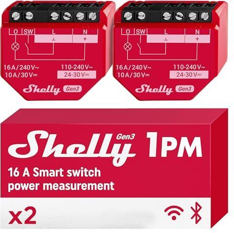 Shelly - 1PM Gen3 - Inbouwschakelaar - 2-Pack - Wi-Fi - 16A / 2000 W