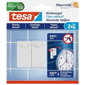 Tesa Klevende Spijker voor Tegels en Metaal, draagvermogen 2 kilogram, blister van 2 stuks