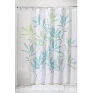 iDesign Bladeren douchegordijn, polyester badkamergordijn met bladmotief, blauw/groen, 180 cm bij 180 cm