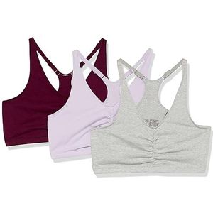 Fruit of the Loom Women's Adjustable Shirred Front Racerback Sports Bra, Lilac/Grey Heather/Purple Velvet