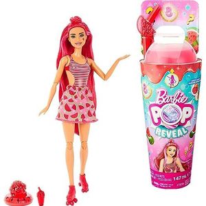 ​Barbie Pop Reveal Pop, serie Fruit, thema Vruchtenbowl, met 8 verrassingen, waaronder dierenvriendje en accessoires, Slime (slijm), verandering van kleur en geur, HNW43