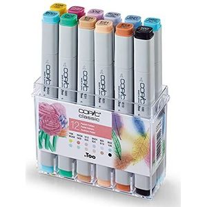 COPIC Classic Marker Set van 12 ""Pastel Colours"", professionele lay-out markers op alcoholbasis met een medium en een fijne punt.