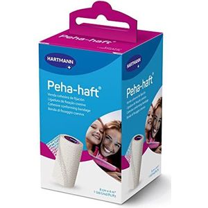 Peha-Haft, Elastische, zelfklevende en samenhangende bandage voor bevestiging van steriele kompressen en gaasdoeken, stabiliseert spieren en gewrichten, doorlatend en ademend, witte stof (8 cm x 4 m)