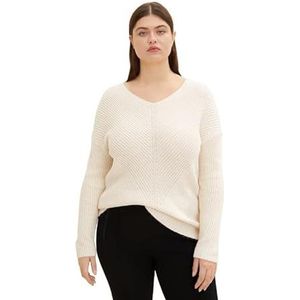 TOM TAILOR Dames Plussize gebreide trui met V-hals 1035032, 28130 - Soft Buttercream, 50 Grote maten