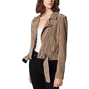 [BLANKNYC] womens Luxury Clothing Cropped Suede Leather Motorcycle Jackets, Comfortable & Stylish Coats, French Taupe, Large