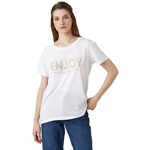 Koton Dames Shiny Bead Embellished Short Sleeve Crew Neck T-shirt, gebroken wit (001), XXL