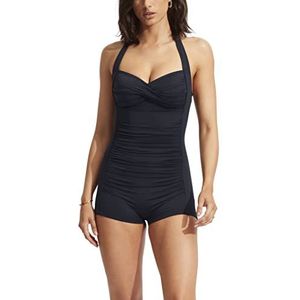 Seafolly Women's Standard Twist Front Soft Cup Boyleg One Piece Swimsuit, Eco Collective True Navy, 6