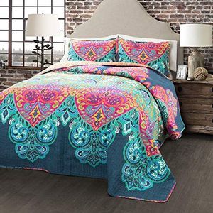 Lush Decor Quilt Set, Katoen, Turquoise/Navy, kingsize