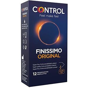Control Originele Finissimo condooms. Doos met 12 condooms, zeer dun, extra gevoeligheid, glijmiddel, veilig seks. Geniet van condooms met perfecte pasvorm voor een veilige verhouding.