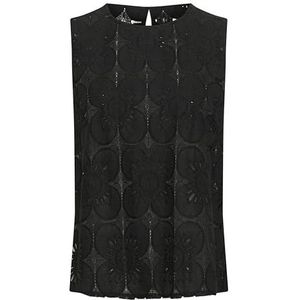 Cream Dames kanten top ronde hals mouwloos recht silhouet regular fit, Zwart, 36