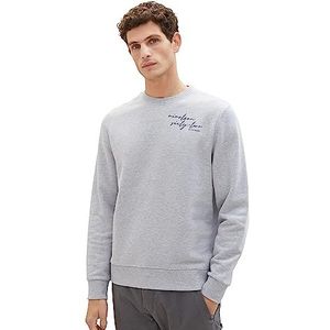 TOM TAILOR Basic sweatshirt voor heren, met letterprint, 12035-grijs gemêleerd, XXL, 12035-Grey Heather Melange, XXL