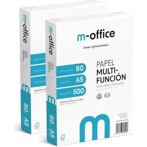 A5-papier, 80 g, 2 verpakkingen met 500 vellen, multifunctioneel papier voor inkjet- en laserprinters, A5-vellen, 148 x 210 mm, ideaal voor kantoor en thuis, m-kantoor, 1000 vellen