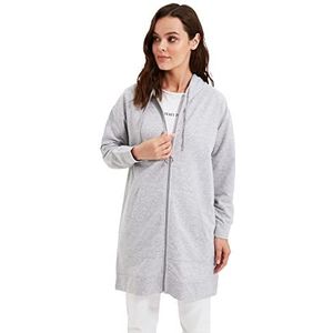 Trendyol Dames grijze gemêleerde ritssluiting met capuchon Basic gebreid sweatshirt, grijs, klein
