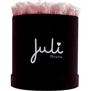 Juli Flowers Ronde rozenbox met Infinity Rozen, handgemaakte bloembox uit Duitsland, in klein en XS fluweel donkerpaars/zwart rond (roze, 17-19 rozen)