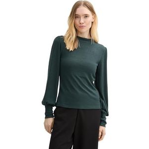 TOM TAILOR Denim T-shirt met lange mouwen voor dames, 10592 - Midnight Forest Green Mélange, XS