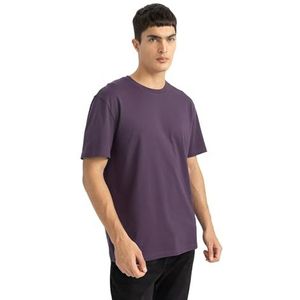 DeFacto Basic T-shirt voor heren, klassiek T-shirt voor mannen, D.purple, XXL
