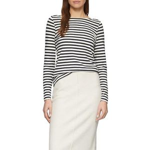 s.Oliver - T-shirt - Navy Blauw - Gevlamd Katoen - Lange Mouwen, Boothals