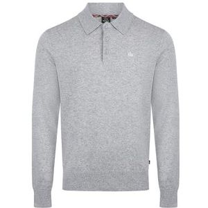 Spey Merino Wool heren poloshirt met lange mouwen, fijn gebreid poloshirt in grijs, L, Lichtgrijs marl, L