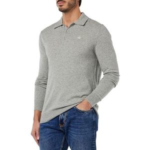 Spey Merino Wool heren poloshirt met lange mouwen, fijn gebreid poloshirt in grijs, L, Lichtgrijs marl, L