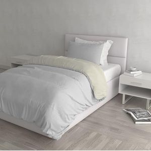 Italian Bed Linen Natuurlijke kleur Dekbedovertrek Set met Doubleface Effen Kleur Tas Sheet en Kussensloop, 100% Katoen, Lichtgrijs/Crème, kleine dubbele