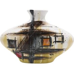 Ovale keramische vaas met abstract patroon, zwart/bruin/zilver, handwerk, maat: L/B/H ca. 7 x 30 x 20 cm