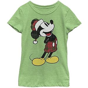 Disney Characters Plaid Mickey Girl's Heather Crew Tee, Green Apple, X-Small, Apple Green, XS