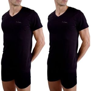 pierre cardin underwear T-shirt voor heren, katoen, Signature T-shirt, V-hals met borduurwerk, zwart, 2 stuks, Zwart, L