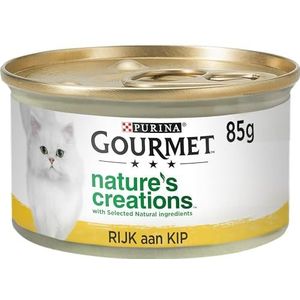Purina Gourmet Nature’s Creations kattenvoer, natvoer Rijk aan Kip gegarneerd met Spinazie en Tomaten - 24x85g - (24 blikjes; 2,04kg)