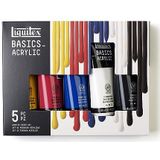 Liquitex 3699350 Basics enkelvoudig pigmenteerde acrylverf, kunstenaarspigmenten, lichtecht, medium viscositeit, goede kwaliteit, satijn finish - Set Basics 5 x 118ml
