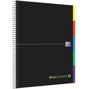 Oxford 400162879, A4 notitieboek 5 x 5, extra harde kaft, 100 vellen microgeperforeerd, 5 tabbladen, zwart
