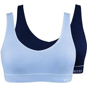 Retro bustier 2-pack sportief zonder beugel gevoerd braadlette dames, marine/lichtblauw