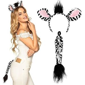 Boland 52320 Zebra-kostuumset, haarband met oren en staart, dier, tiara, dierentuin, jungle, accessoire, themafeest, carnaval