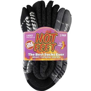 HOT FEET Gezellige, verwarmde thermische sokken voor dames, schattig, vlokkig, crew sokken voor vrouwen | USA damesschoen, zwart/grijs plaid & heather zwart, Eén Maat