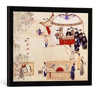 Ingelijste afbeelding van Chinese schilderij ""Aan archery contest, late 18th century,"", kunstdruk in hoogwaardige handgemaakte fotolijst, 60x40 cm, zwart mat