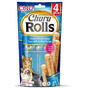 Churu Cat Snack Rolls Kip, Tonijn + Jakobsschelpen 4x10g