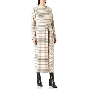 Taifun Midi-jurk voor dames, met stikselprint, lange mouwen, met patroon, gestreept, kuitlengte, Offwhite patroon, 36