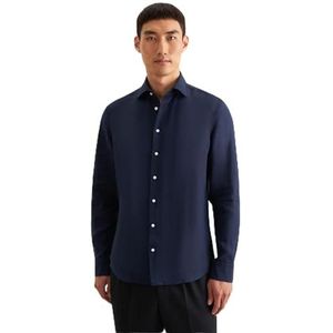 Seidensticker Zakelijk overhemd voor heren, slim fit, zacht, kentkraag, lange mouwen, 100% linnen, blauw, 36