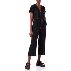 DKNY Jumpsuit voor dames, met contrasterende stiksels en korte mouwen, zakelijke casual broek, zwart, 36