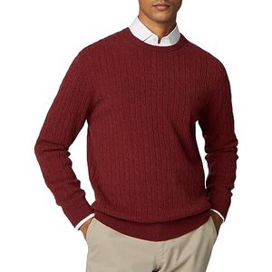 Hackett London Heren Lambwool Cable Crew Pullover Sweater, Rood (Baksteen), XXL