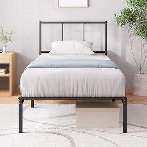 Zinus Justin Bed 190 x 90 cm, metalen bedframe met hoofdeinde, eenvoudige montage, hoogte 30 cm, bed met metalen lattenhouder, opbergruimte onder het bed, modern design, zwart
