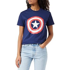 Marvel Avengers Assemble Captain America Distressed Shield Vriendje fit t-shirt, Vrouwen, S-5XL, Marine, Officiële Koopwaar