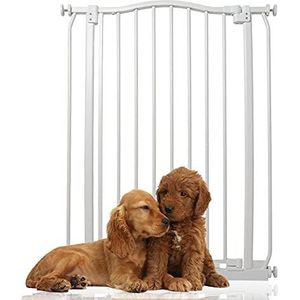 Bettacare Extra Hoge Hondenhekje met Gebogen Bovenkant, 71cm - 80cm, Mat Wit, Extra Hoog 100cm in Hoogte, Drukfit Hekje voor Hond en Puppy, Hekje voor Huisdieren en Honden, Eenvoudige Installatie