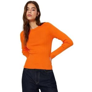 Trendyol FeMan Slim fit Basic Crew Neck Knitwear Trui, Oranje, M, Oranje, M