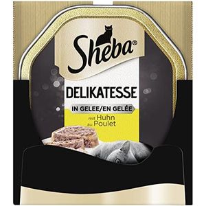 Sheba Delicatesse in Gelei - Hoogwaardig katten natvoer - Gesneden met kip - In een praktische kom - 22 x 85g volledig voer
