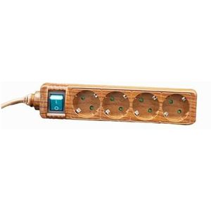 Basis IV met aardingsstekker en 1,5 m lange kabel – slang 3 x 1,5 mm en houten schakelaar, ideaal voor veiligheid en functionaliteit met betrouwbare verbinding overal.