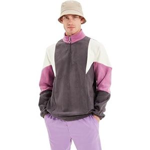 Trendyol Heren Staande Kraag Colorblock Regular Sweater, Antraciet, XL, Antraciet, XL