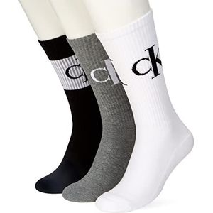 Calvin Klein Mens Ribbon Monogram Crew Sock, Zwart, One Size (3-pack)