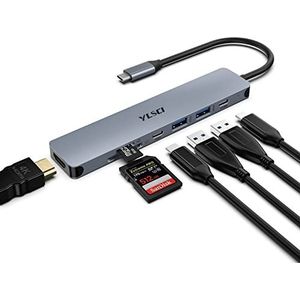 YLSCI 7-in-1 USB C Hub, USB C Docking Station Laptop Multiport USB-adapter met 4K HDMI, 2 USB A3.0, USB C 3.0, 100W PD, SD/TF Dock voor Mac Book Pro/Dell/HP/Lenovo/Huawei/Ximaomi
