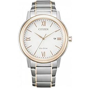 Citizen Heren analoog Eco-Drive horloge met roestvrijstalen armband, meerkleurig/wit, Eén maat, armband