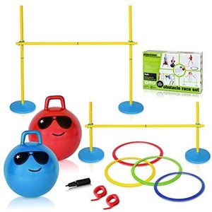 Playzone-Fit Obstacle Race Set, 8-delige hindernisparcours voor tuin en kinderverjaardagen, incl. obstakelstang, limbo-stang met standaard, 2 springballen, 4 obstakelringen, 980082